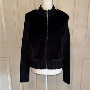 Hazel Moon Black Faux Fur Ribbed Knit Jacket